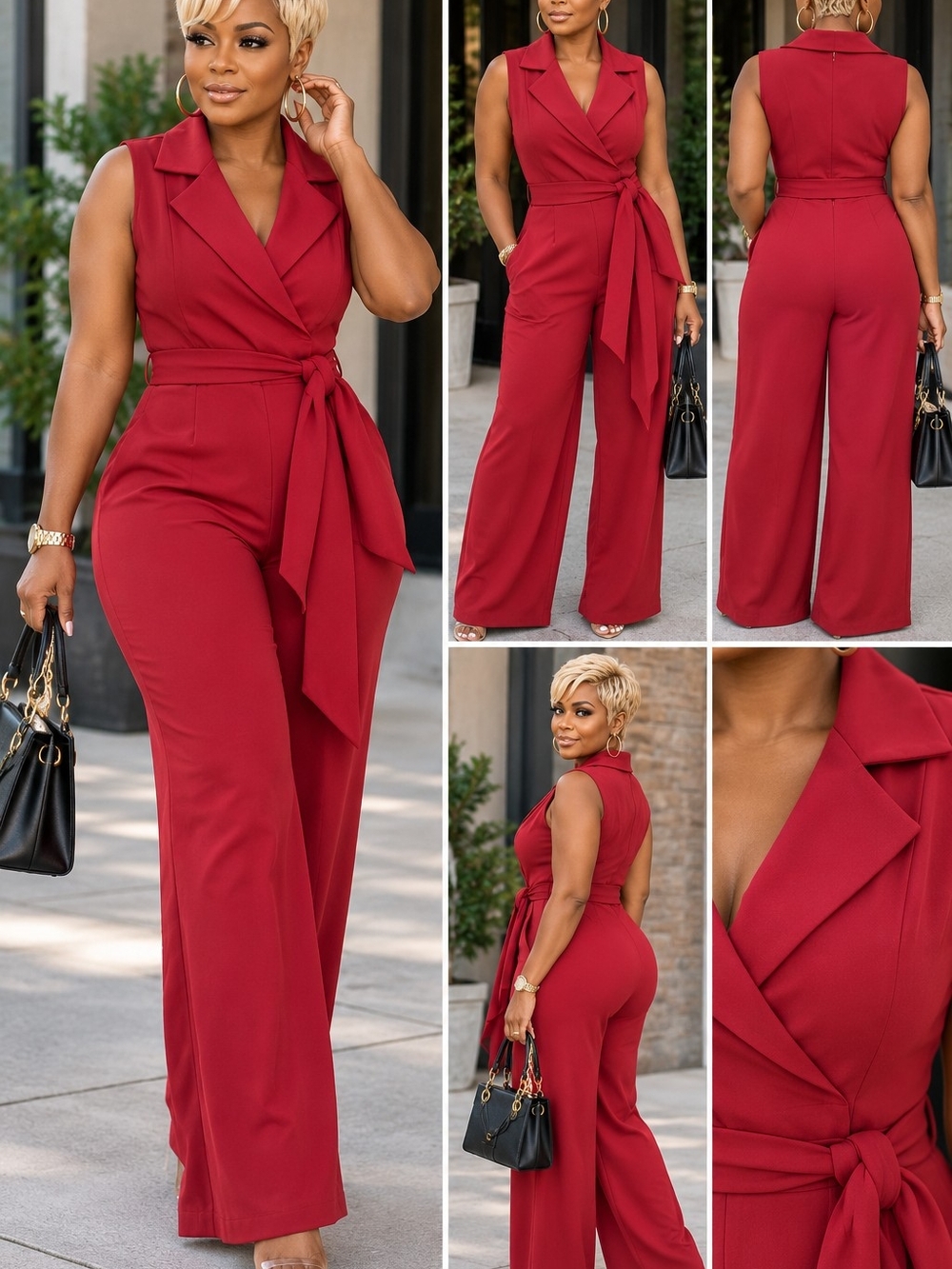 Tommy Hilfiger Sleeveless Red Wrap Jumpsuit with Tie Waist